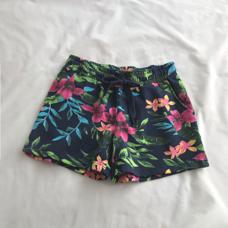 flower/欧美复古花朵印花裤子松紧腰毛圈棉跑步运动短裤女,女装/女士精品,卫裤,淘宝优惠券,粉丝福利购,淘宝优惠卷
