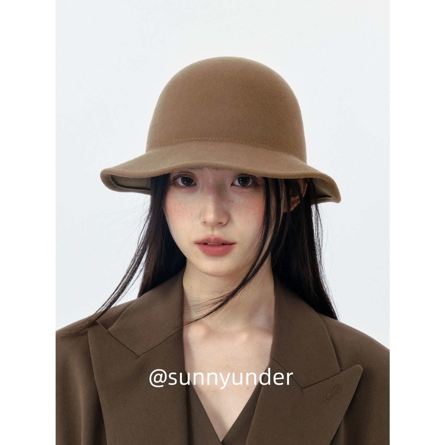 时髦简约咖色羊毛呢渔夫帽子女春秋冬韩版日系百搭显脸小钟形盆帽