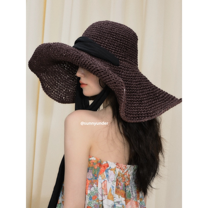 小众设计款高级感凹造型超大帽檐草帽女海边度假遮阳帽子沙滩帽夏