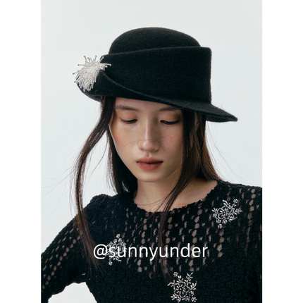 烟花绚烂 时髦手作翘沿礼帽女春秋冬韩系氛围感法式复古帽子潮ins