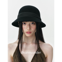 优雅法式复古赫本风黑色羊毛呢渔夫帽子女春秋冬季韩版显脸小礼帽