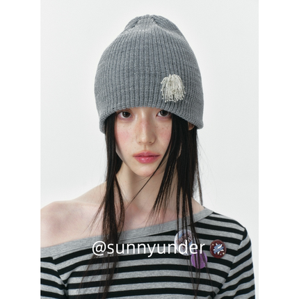 手作烟花灰色包头帽子女秋冬街头韩版日系百搭套头帽针织冷帽ins