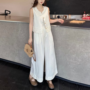 高级感无袖马夹+九分直筒裤女2026年夏季新款小个子洋气两件套装