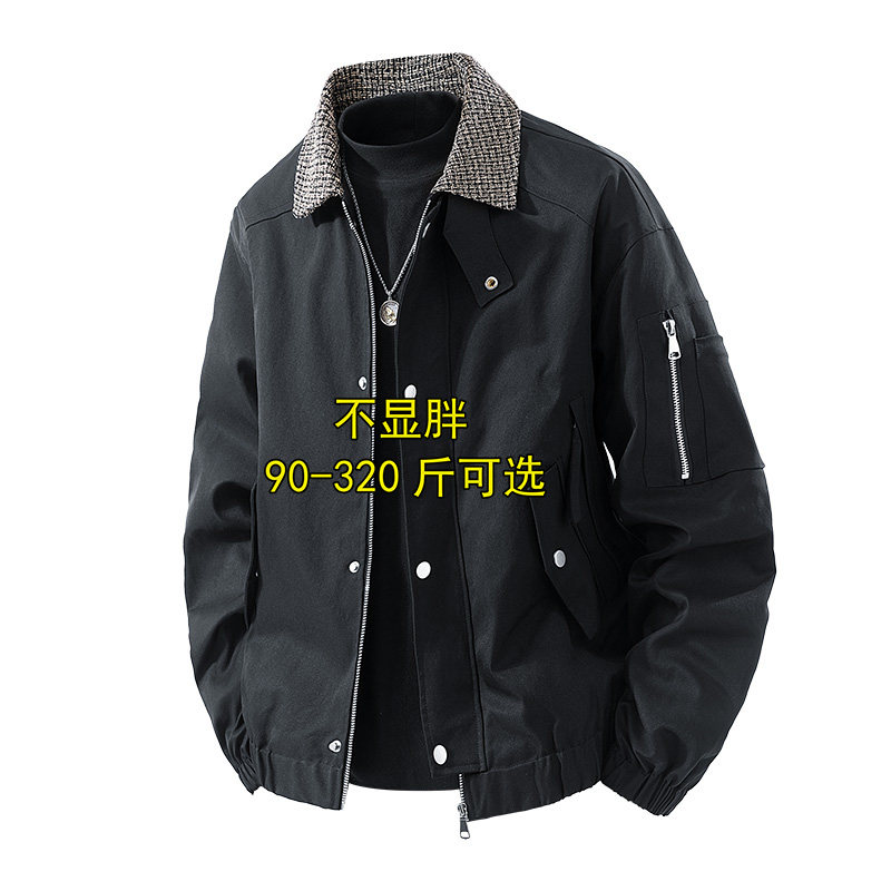 工装夹克男士春秋季潮牌宽松爸爸装胖子休闲加肥加大码翻领外套潮