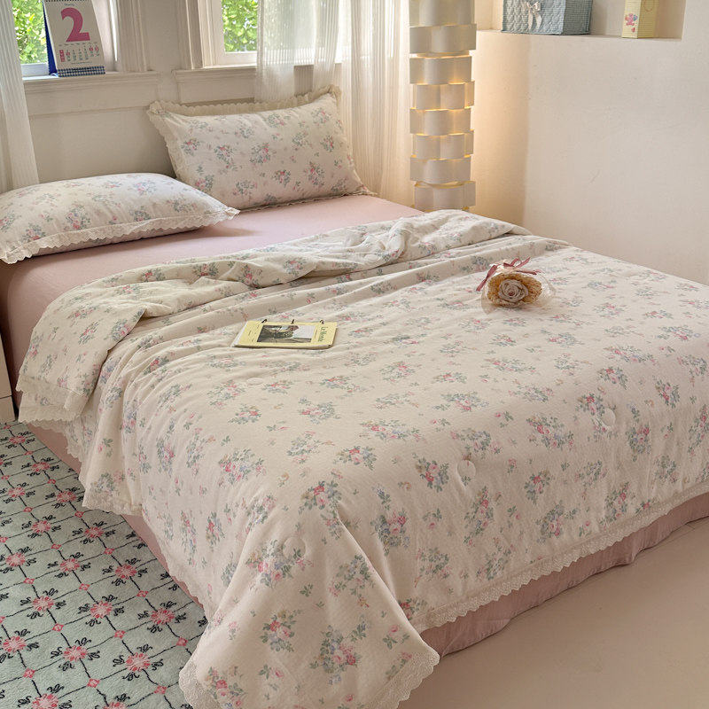 2025新款全棉双层纱亲肤大豆纤维花边空调夏被凉感亲肤夏被四件套,床上用品,床品套件/四件套/多件套,淘宝优惠券,粉丝福利购,淘宝优惠卷