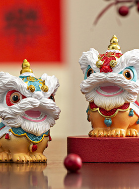 国潮佛山舞狮醒狮创意摆件感小众桌面茶桌装饰工艺品生日礼物
