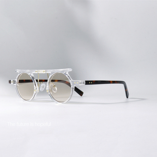 素配近视太阳眼镜透明框墨镜 复古中国风眼镜UV400圆形怀旧民国元