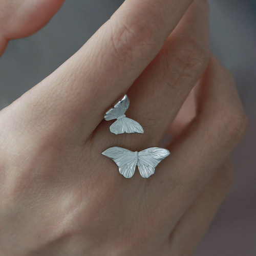 原创设计蝴蝶开口新中式戒指女通体s925纯银可调节DifferentYoung