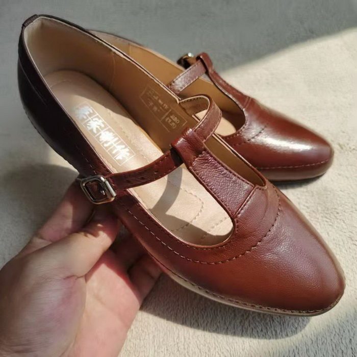 莫家制作 定做手工皮鞋 复古旗袍 丁字鞋 玛丽珍单鞋中跟小码女鞋