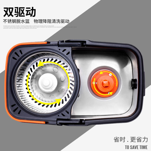 双驱动不锈钢手压脱水篮身拖把桶