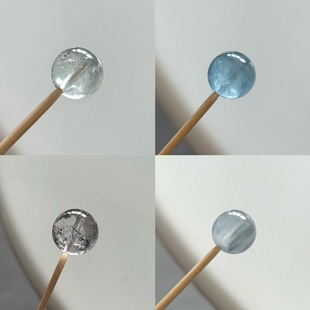 diy单珠 一物一图 天然水晶单珠 海蓝宝蓝兔毛