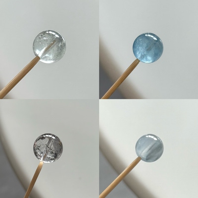 天然水晶单珠 海蓝宝蓝兔毛 一物一图 diy单珠