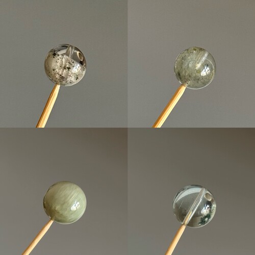 天然水晶单珠 绿幽灵绿兔毛绿萤石 diy单珠 财运事业