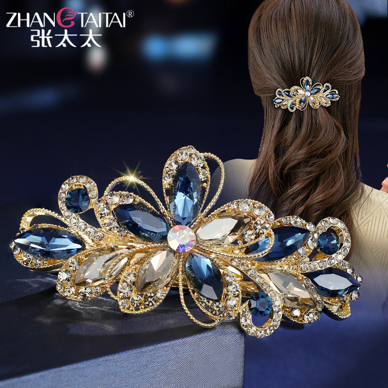 韩国高档满钻发卡妈妈款轻奢水晶头饰气质女发夹后脑勺花瓣弹簧夹