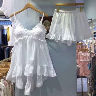 睡衣女夏韩版甜美可爱吊带短裤带胸垫性感公主风纯棉两件套家居服