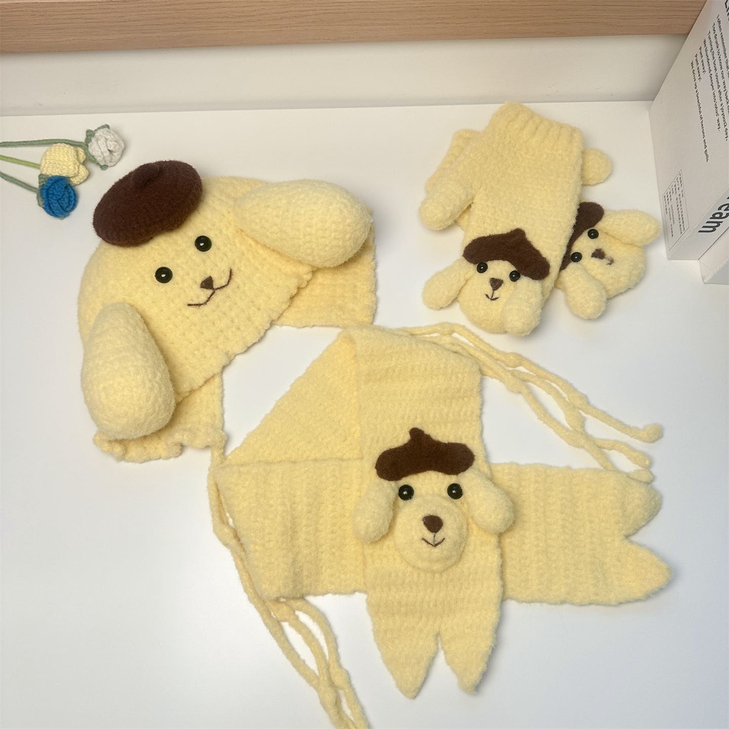 糯米线布丁狗帽子围巾手套