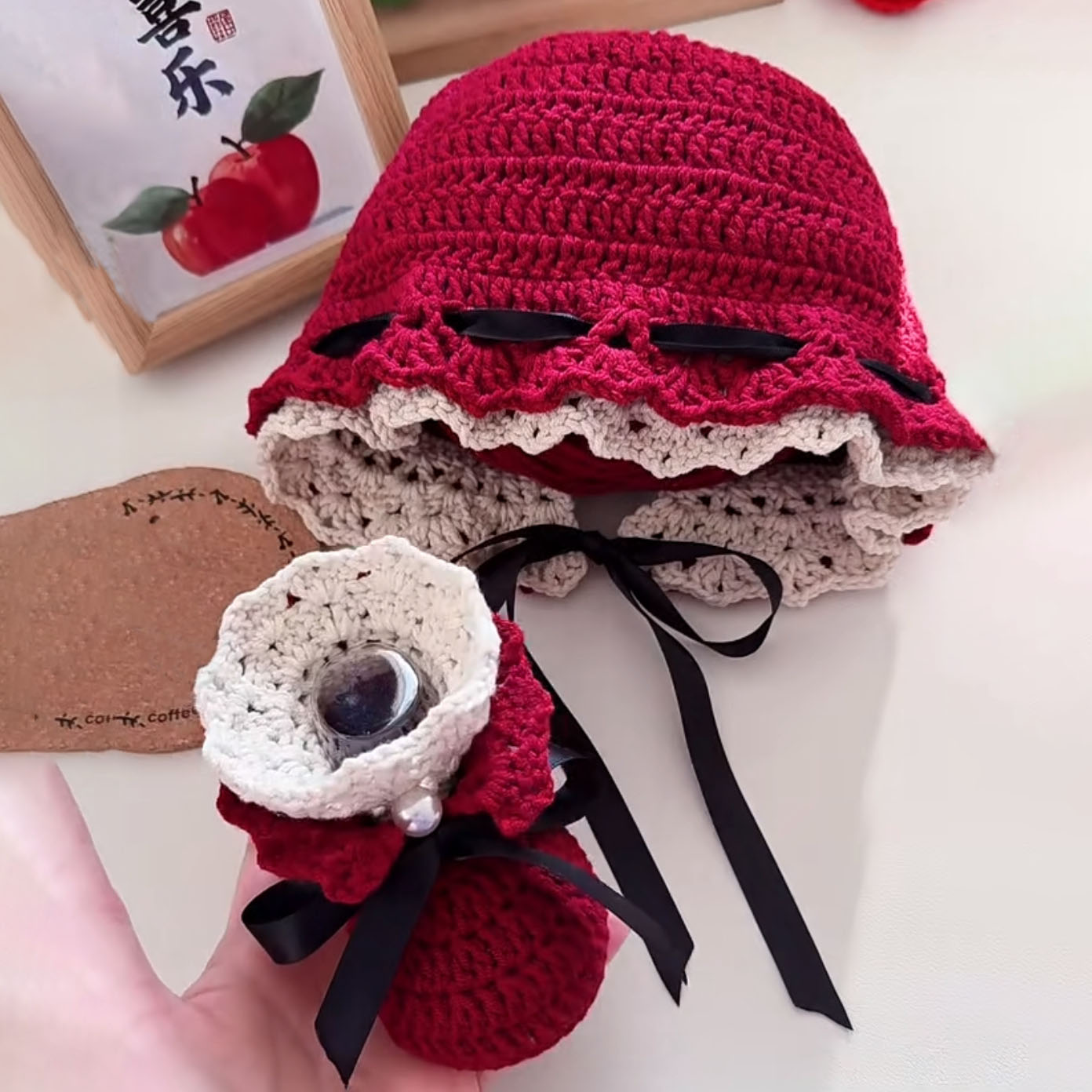 手工diy编织花边鞋帽钩针纯棉毛线婴儿护耳帽宝宝软底鞋子材料包