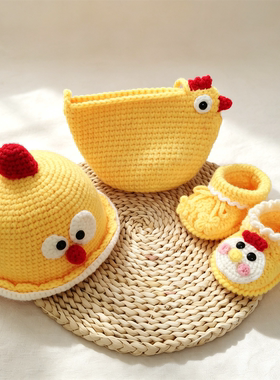 DIY小鸡婴儿毛线帽鞋包材料包