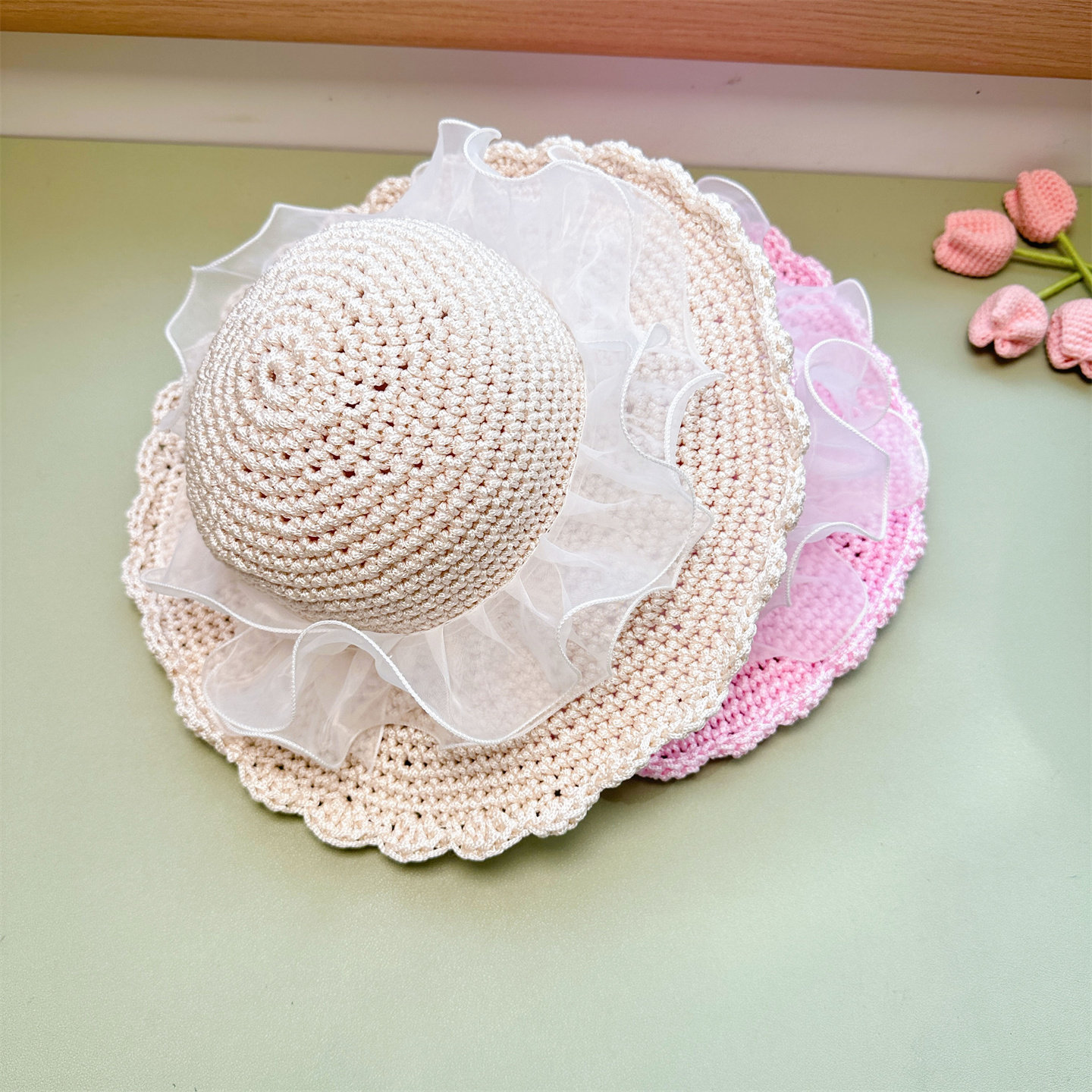 手工DIY编织夏季大帽檐防晒遮阳帽亲子款夏凉帽钩针粗冰丝线材料