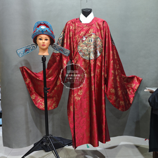 出租定制喜嫁风红色水龙纹明圆领袍汉服男女款宽袖补服戏曲状元郎