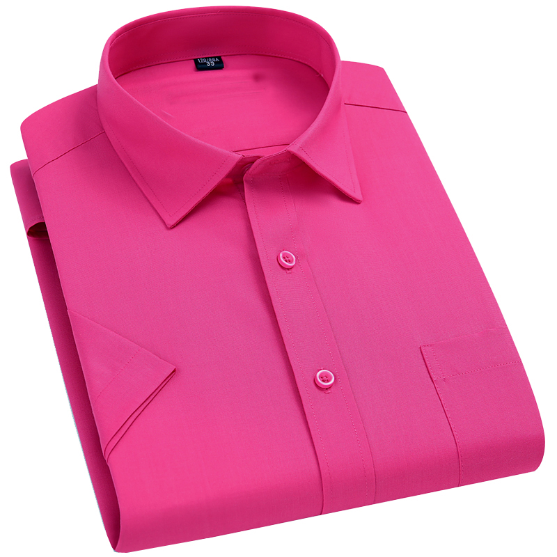 玫红色短袖衬衫佐马仕潮