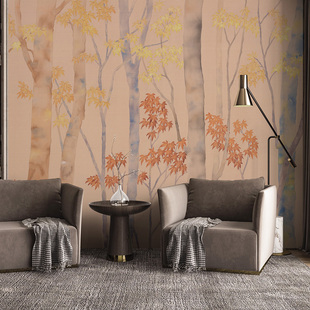 爱朵无缝定制壁画 现代简约 美式轻奢新中式背景墙 树林叶子墙纸