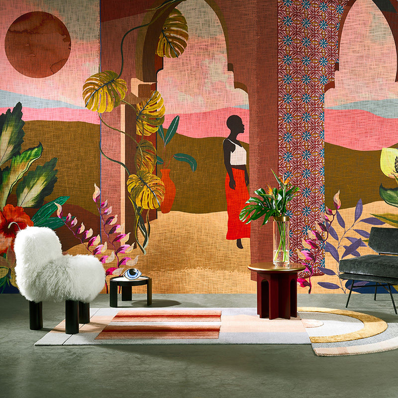 个性定制 现代异域风情人物拱门无缝墙布壁画定做油彩画彩色墙纸