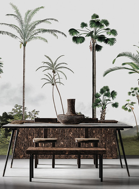 法国原装进口定制壁画Palma热带花园植物椰子树 法式轻奢背景墙纸