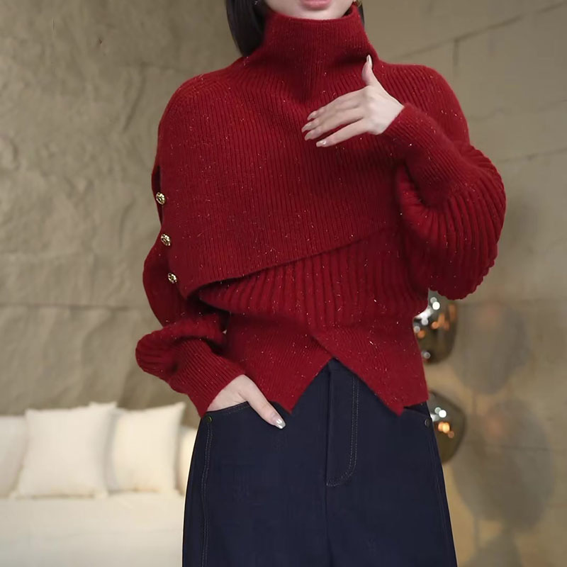 高领披肩两件套针织开衫女2025秋冬季新款百搭时尚慵懒风毛衣上衣