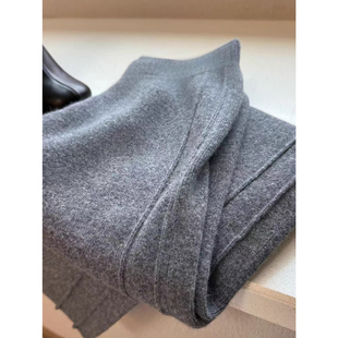 子 休闲宽松拖地长裤 灰色加厚羊绒针织阔腿裤 女秋冬高腰垂感糯米裤