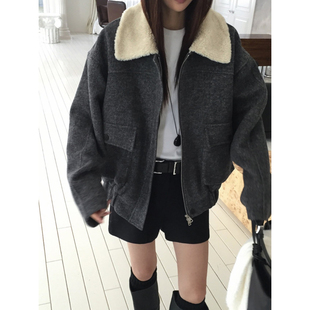 已出货 毛呢外套 韩国东大门复古高级感毛领短款