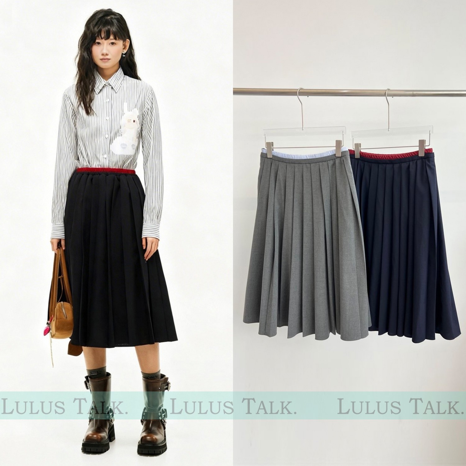 地系｜[刘浩存同款]拼接腰头设计感春款中长款半身裙百褶裙26年女