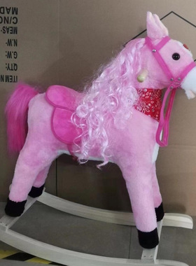 出口儿童毛绒实木摇摇马独角兽仿真马啼声室内3-6岁rocking horse