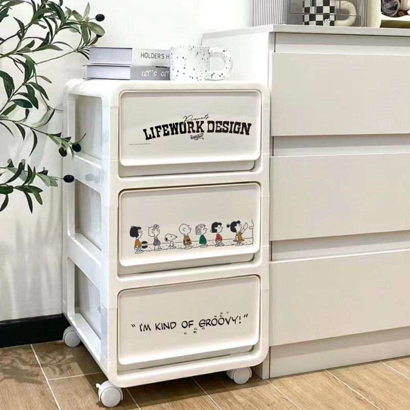 卡通家用收纳箱多层抽屉式可移动推车置物架收纳柜可爱带滑轮箱