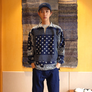 Tunic Kerchief 手工拔染蓝染腰果花波点拼接bandana IndigoWhale