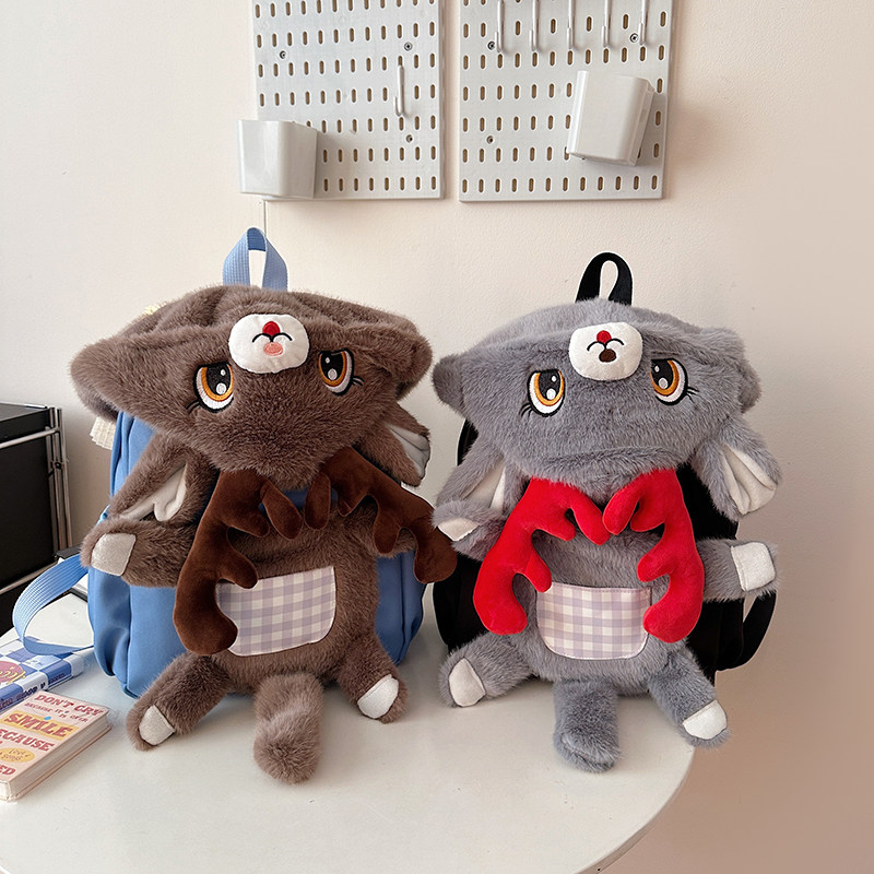 可爱毛绒卡通双肩包学生2025新款日常百搭背包ins风大容量帽子包