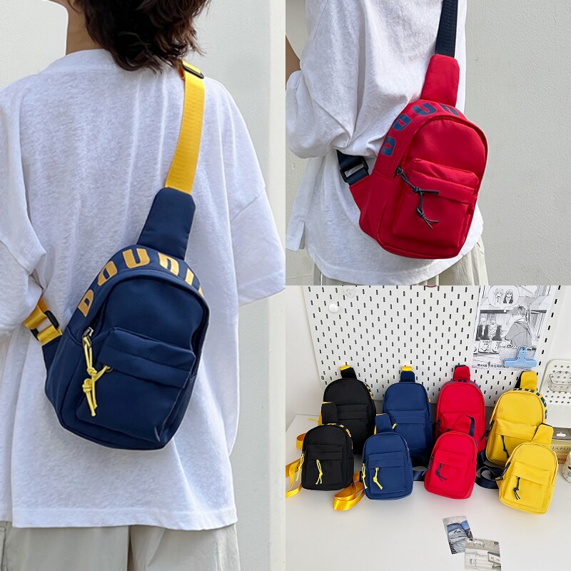 简约休闲轻便字母儿童斜挎包男童背包时尚帅气宝宝胸包女孩运动包