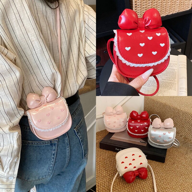 女童公主风爱心蝴蝶结斜挎包