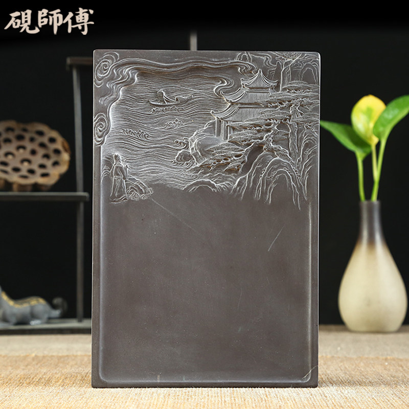 【买砚送拓片】砚师傅砚台原石坑仔岩天然石品丰富《唯见长江天际流》莫少锋大师作品高档文房四宝端砚_虎窝淘