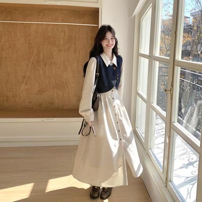 开春气质穿搭牛仔马甲连衣裙套装女2025春季新款衬衫裙超火两件套