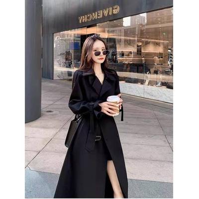 高个子黑色风衣外套女宽松大码春秋加长款到脚踝韩系显瘦气质大衣