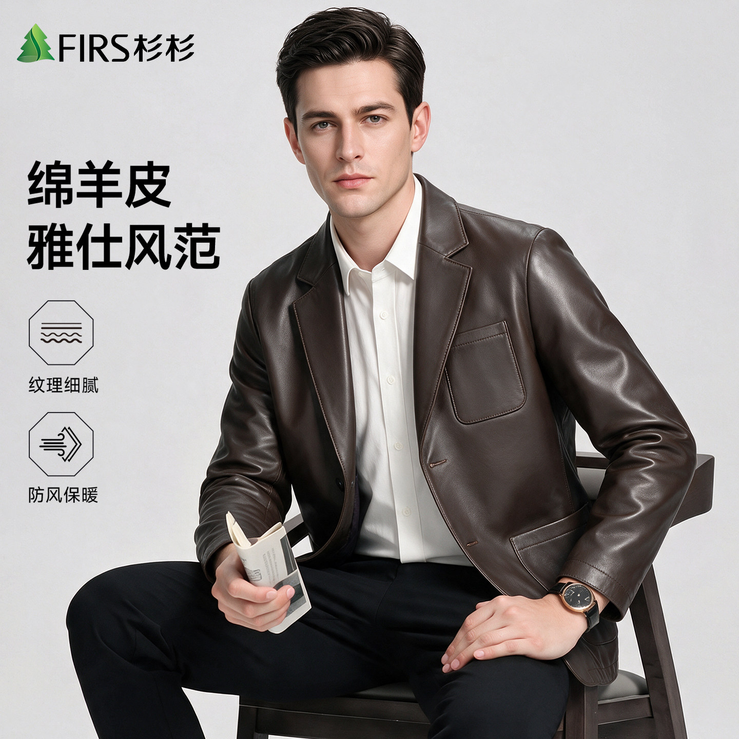 杉杉高档男士真皮绵羊皮革西服外套秋季新款商务休闲西装领皮衣男