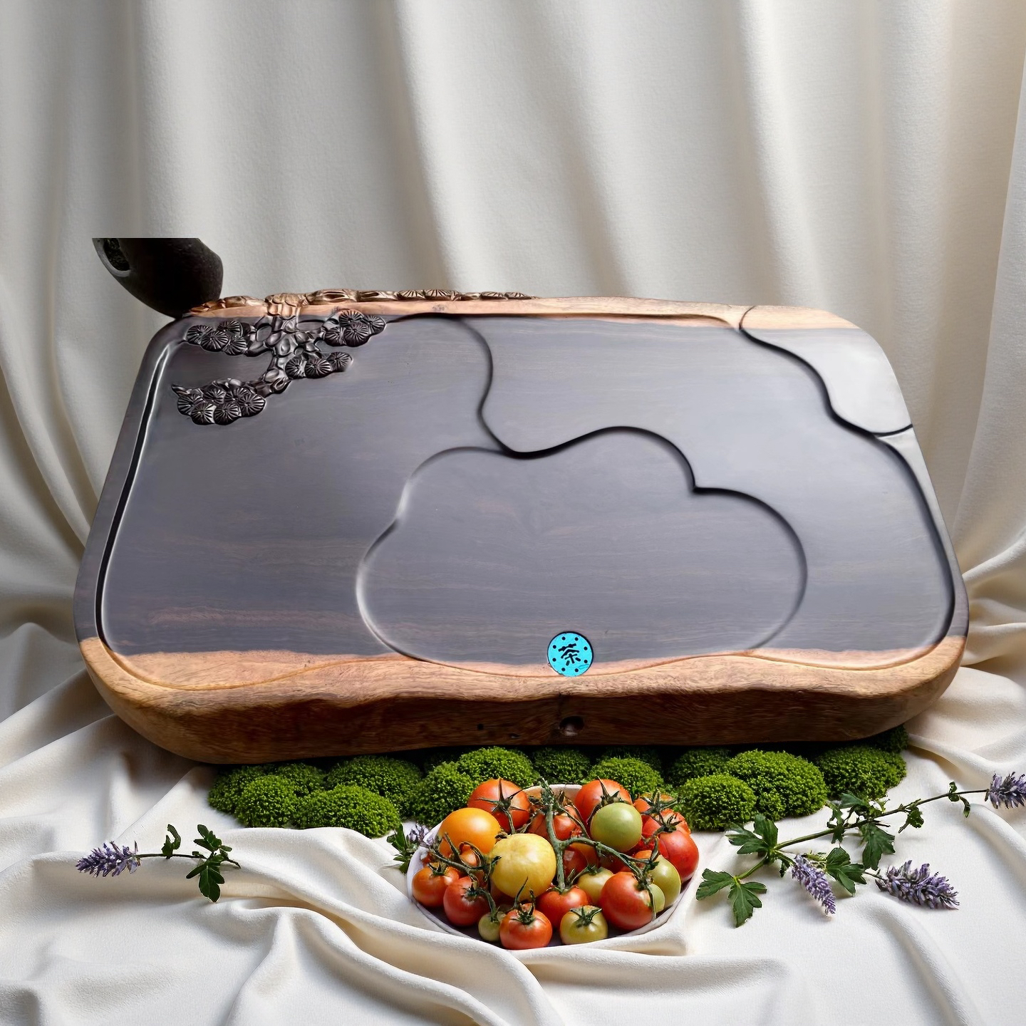 黑檀木茶盘整块实木功夫茶具大号长方形家用茶台排水茶海手工雕刻