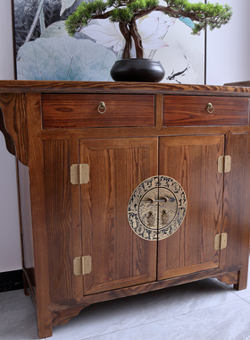 中古风玄关装饰柜实木入户正对门条案供桌茶室餐边茶水矮柜禅意