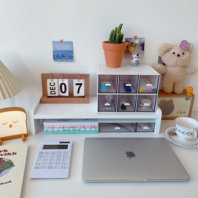 ins白色木质电脑书桌收纳架
