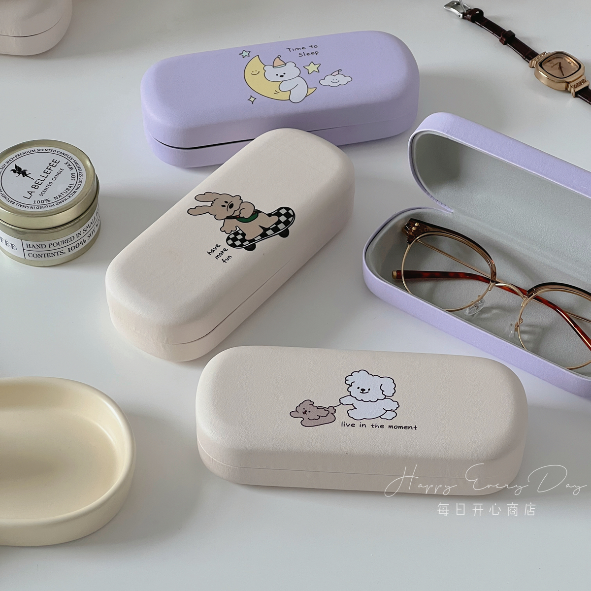 奶油系眼镜盒女便携收纳盒子