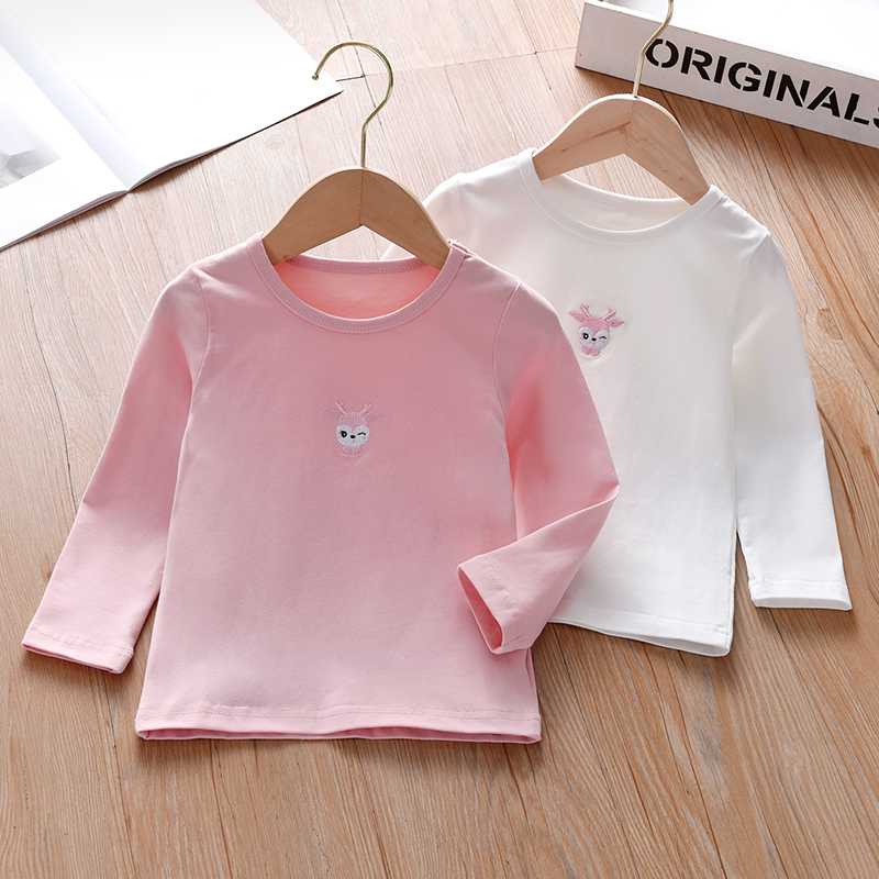 女童打底衫儿童纯棉t恤圆领洋气长袖2025春秋女宝宝春秋白色上衣