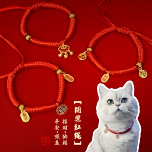 宠物猫咪狗项链小金锁喜庆新年春节红绳项圈招财纳福长命锁小饰品