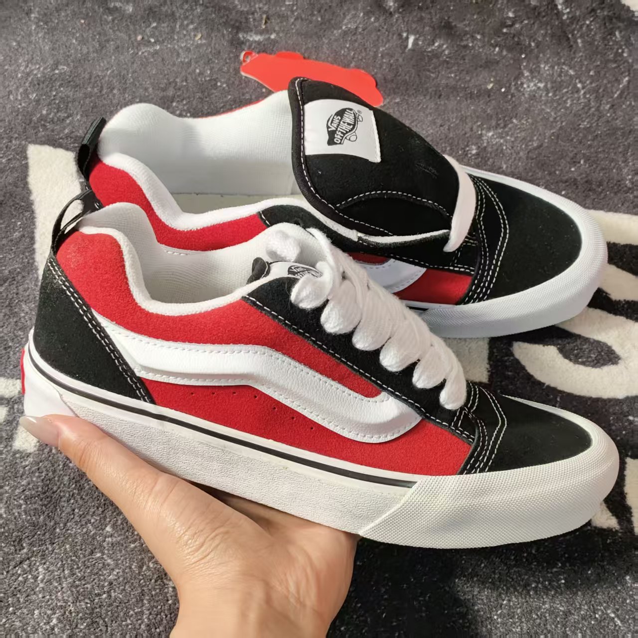 断码特价黑红拼色Vans Knu Skool复古面包鞋美式潮流N0009QC6RT