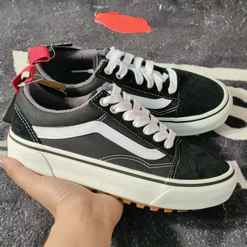 Vans Old Skool黑灰加绒保暖冬季防滑生胶底帆布鞋VN0A5I12Y28